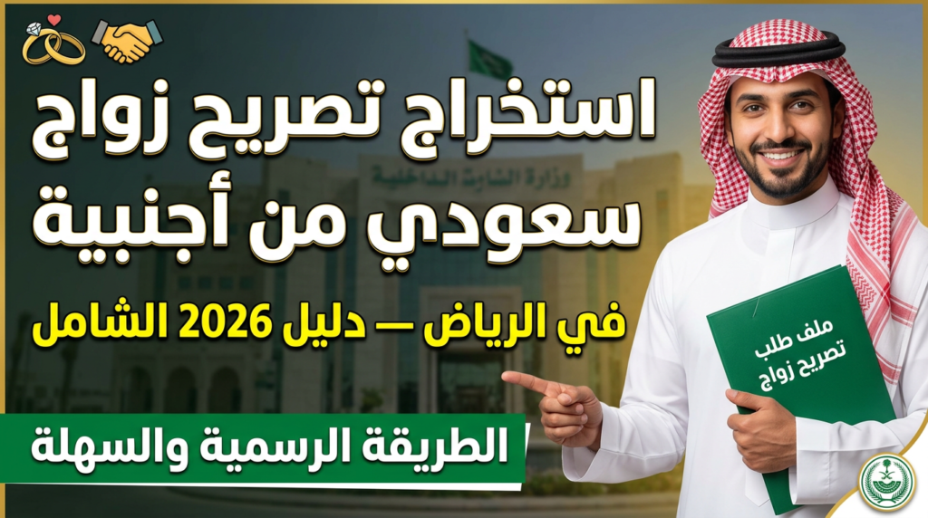 خطوات استخراج تصريح زواج سعودي من أجنبية في الرياض 2026.