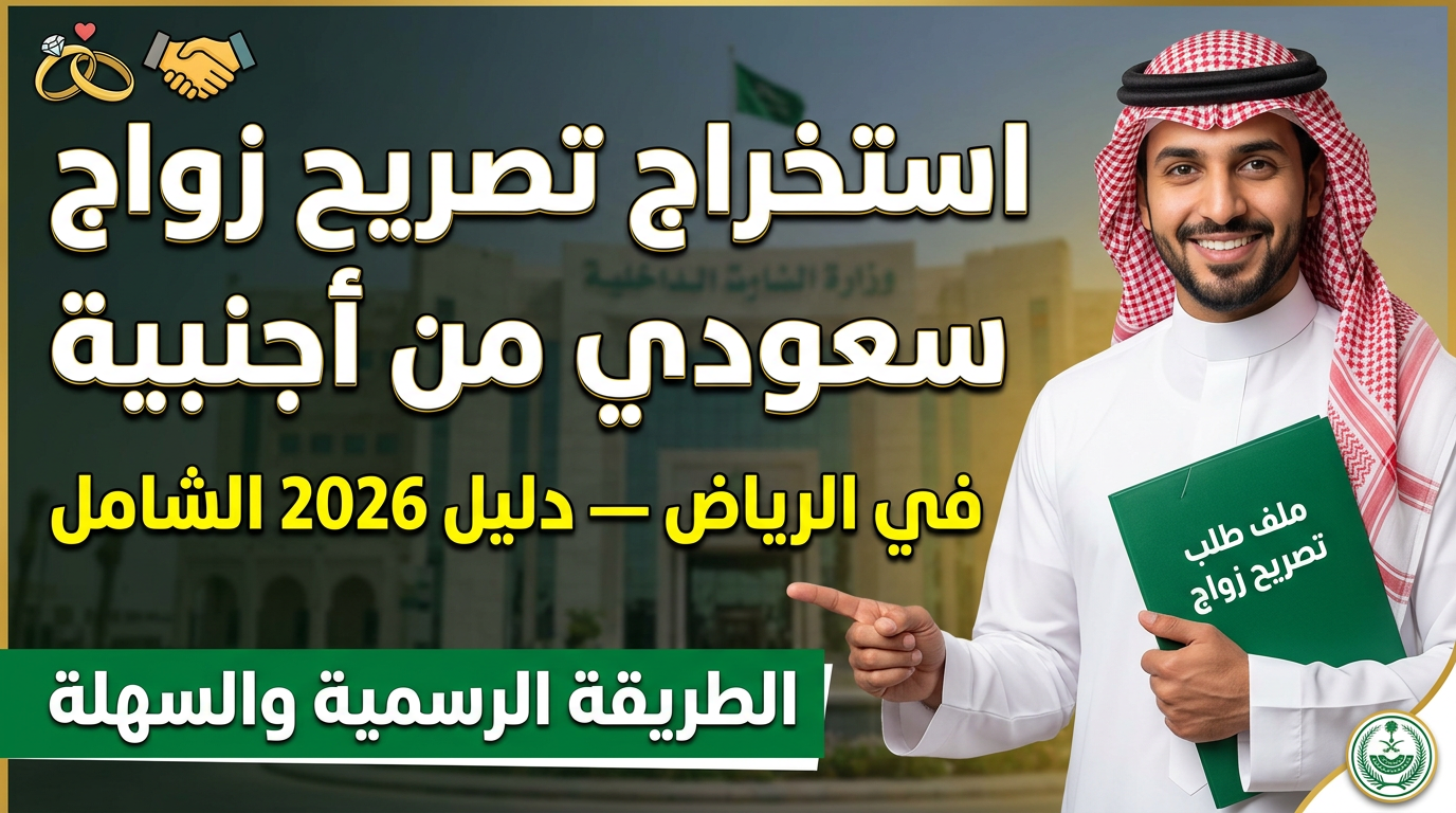 خطوات استخراج تصريح زواج سعودي من أجنبية في الرياض 2026.
