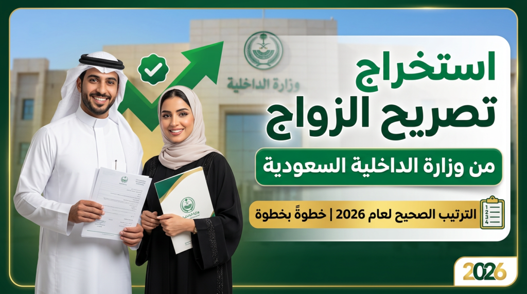 واجهة منصة أبشر لعرض خدمة استخراج تصريح الزواج في السعودية 2026.